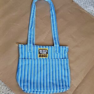 Big Bud Press Stripe Tote Purse Bag Blue White Zipper